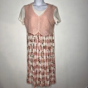 Vintage Allison-Che Floral Plaid Dusty Rose Dress | Size 12/14 | 90s Cottagecore